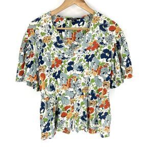 Lauren Ralph Lauren Shirt Size Small Floral Print Flutter Peplum Linen Bloom Top